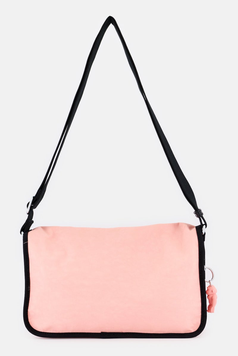 kipling حقيبة كتف نسائية بشعار العلامة التجارية مع حلقات المفاتيح، وردي - Image 2